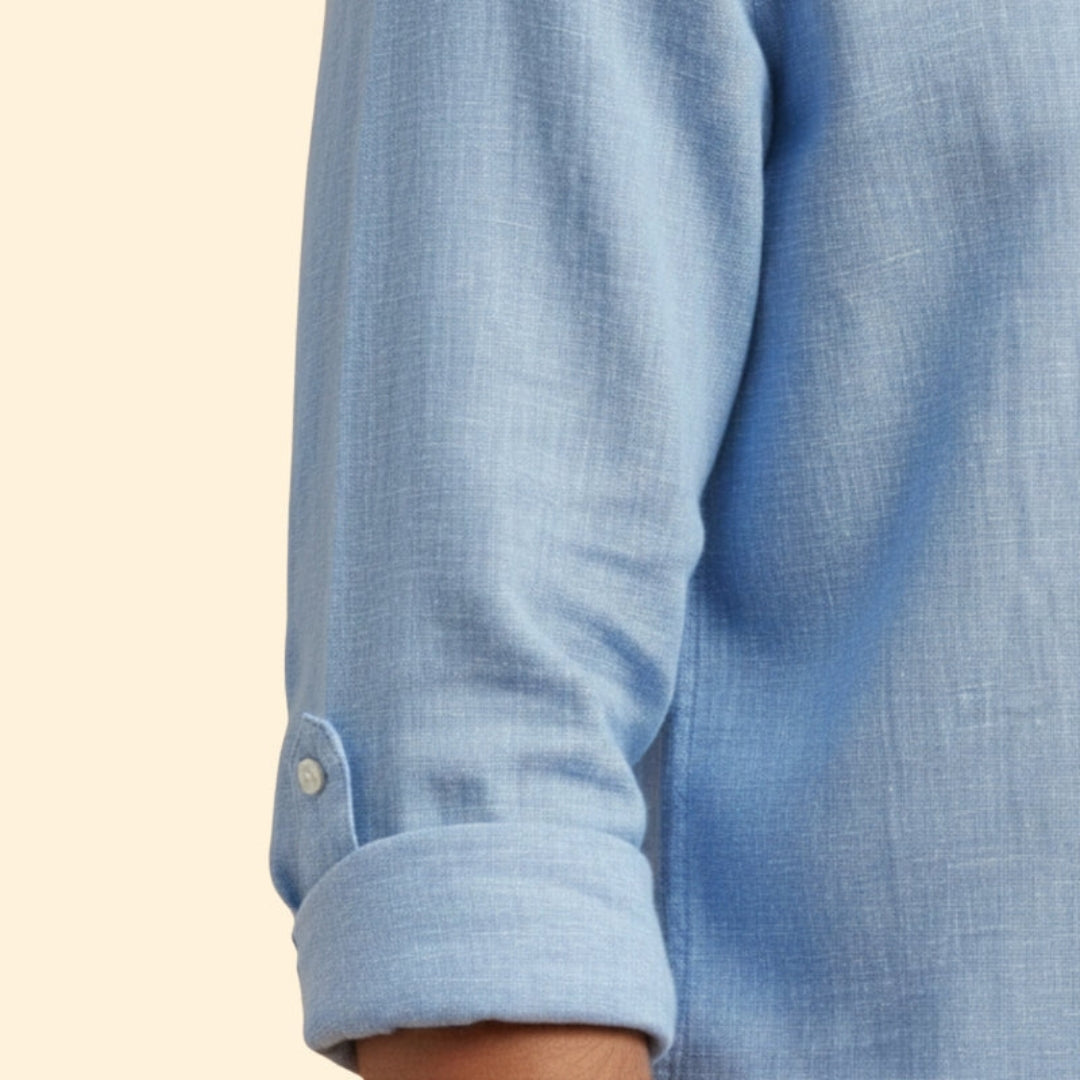 Men's Button-Up Shirt with Roll-Up Sleeves