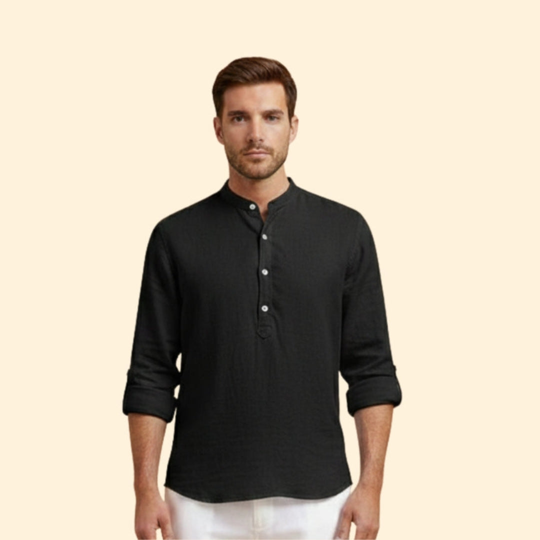 Men's Button-Up Shirt with Roll-Up Sleeves