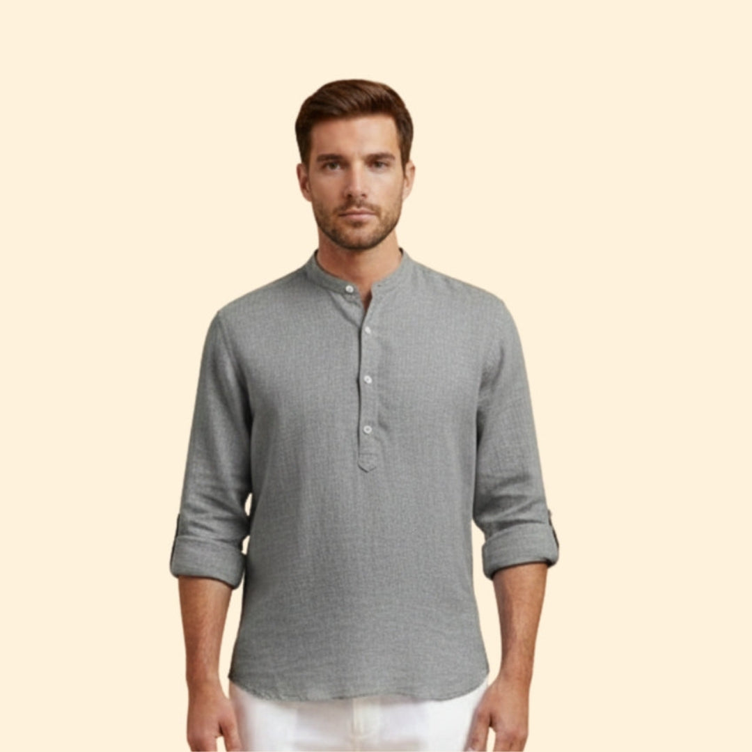 Men's Button-Up Shirt with Roll-Up Sleeves