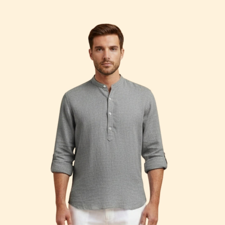 Men's Button-Up Shirt with Roll-Up Sleeves