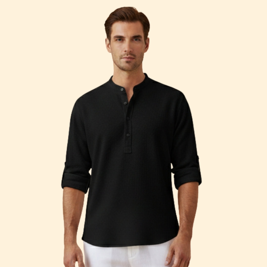 Men's Button-Up Shirt with Stand Collar
