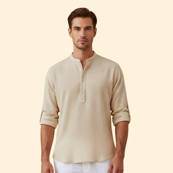 Men's Button-Up Shirt with Stand Collar