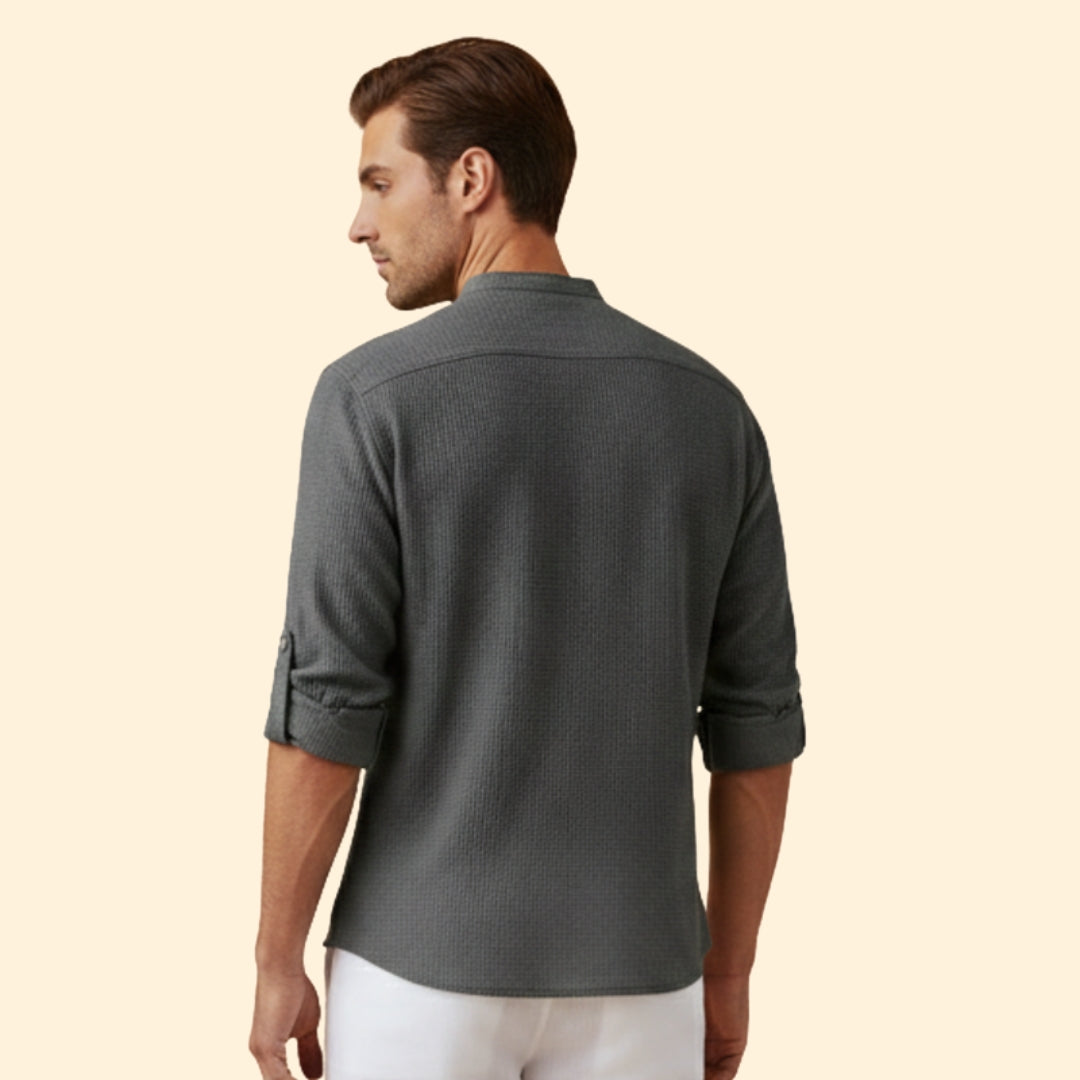 Men's Button-Up Shirt with Stand Collar