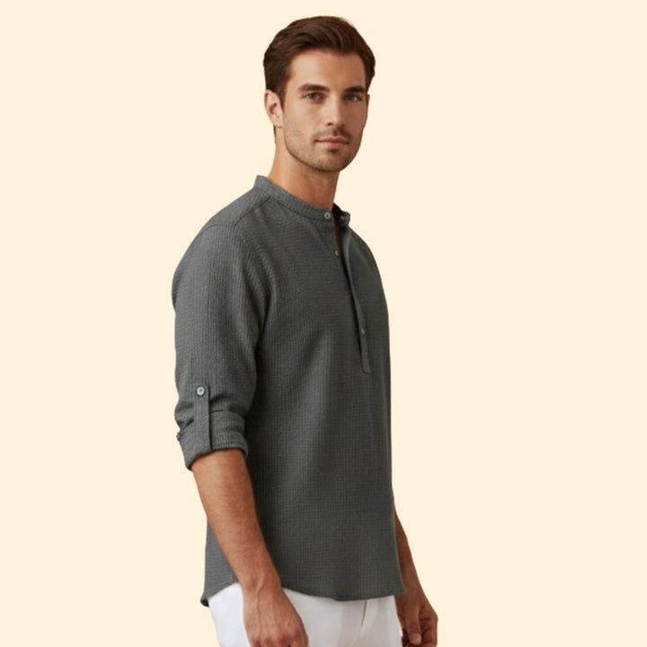Men's Button-Up Shirt with Stand Collar
