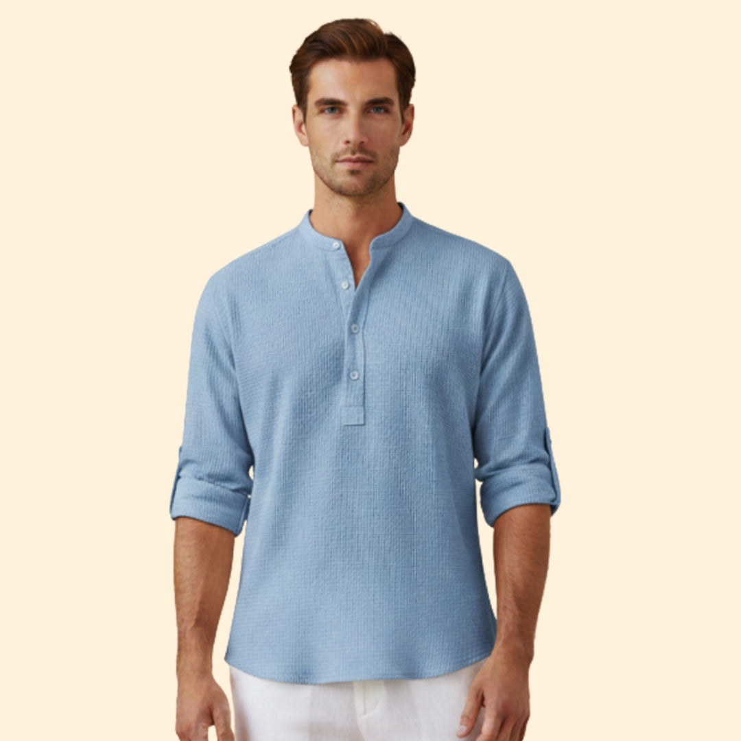 Men's Button-Up Shirt with Stand Collar