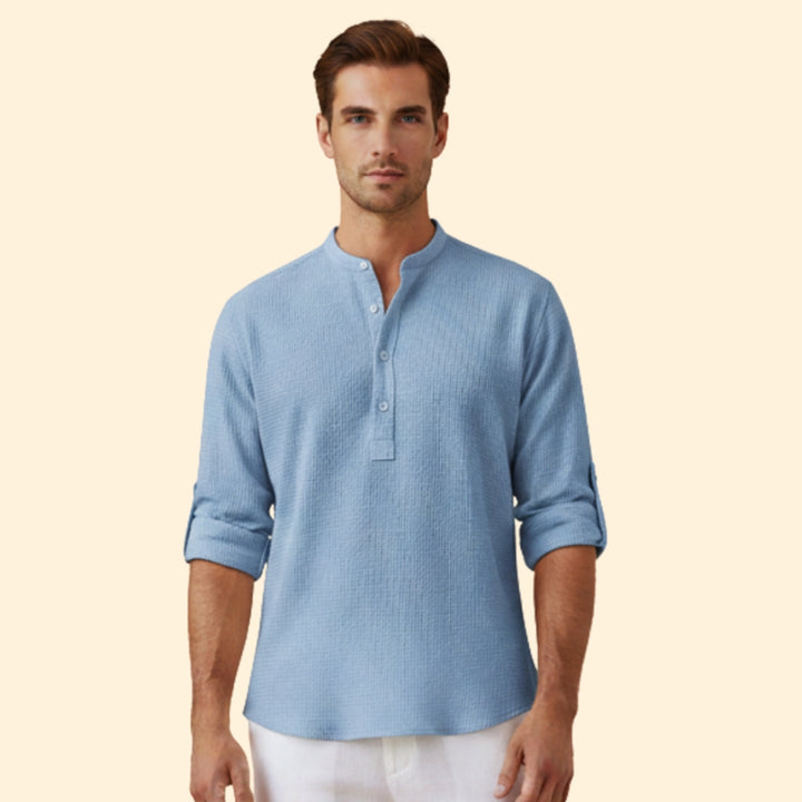 Men's Button-Up Shirt with Stand Collar