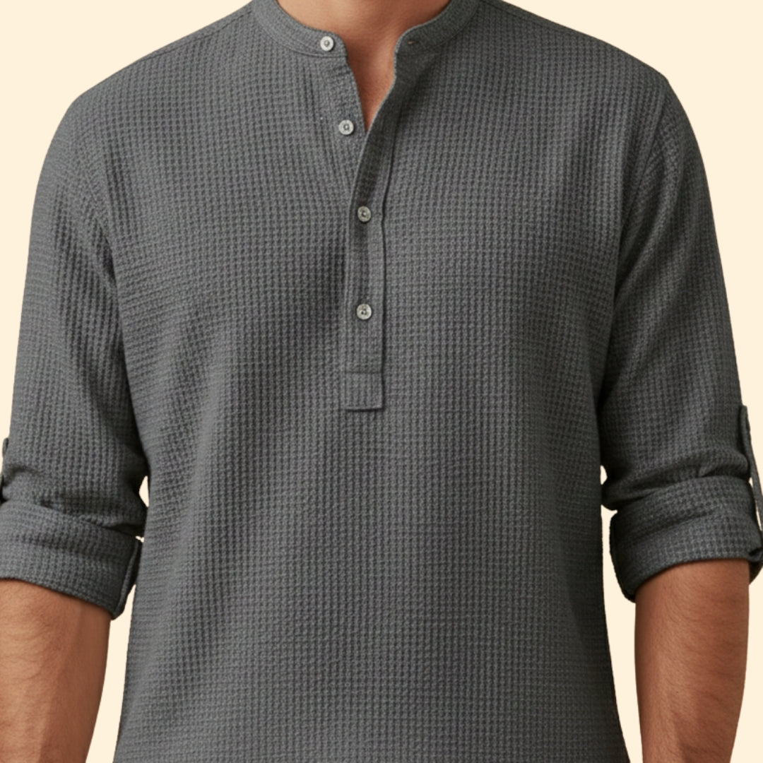 Men's Button-Up Shirt with Stand Collar