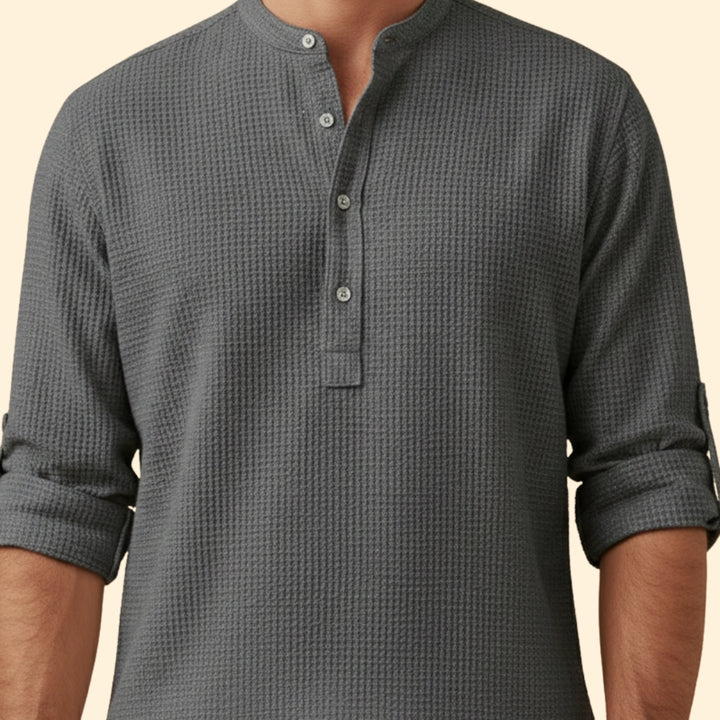 Men's Button-Up Shirt with Stand Collar