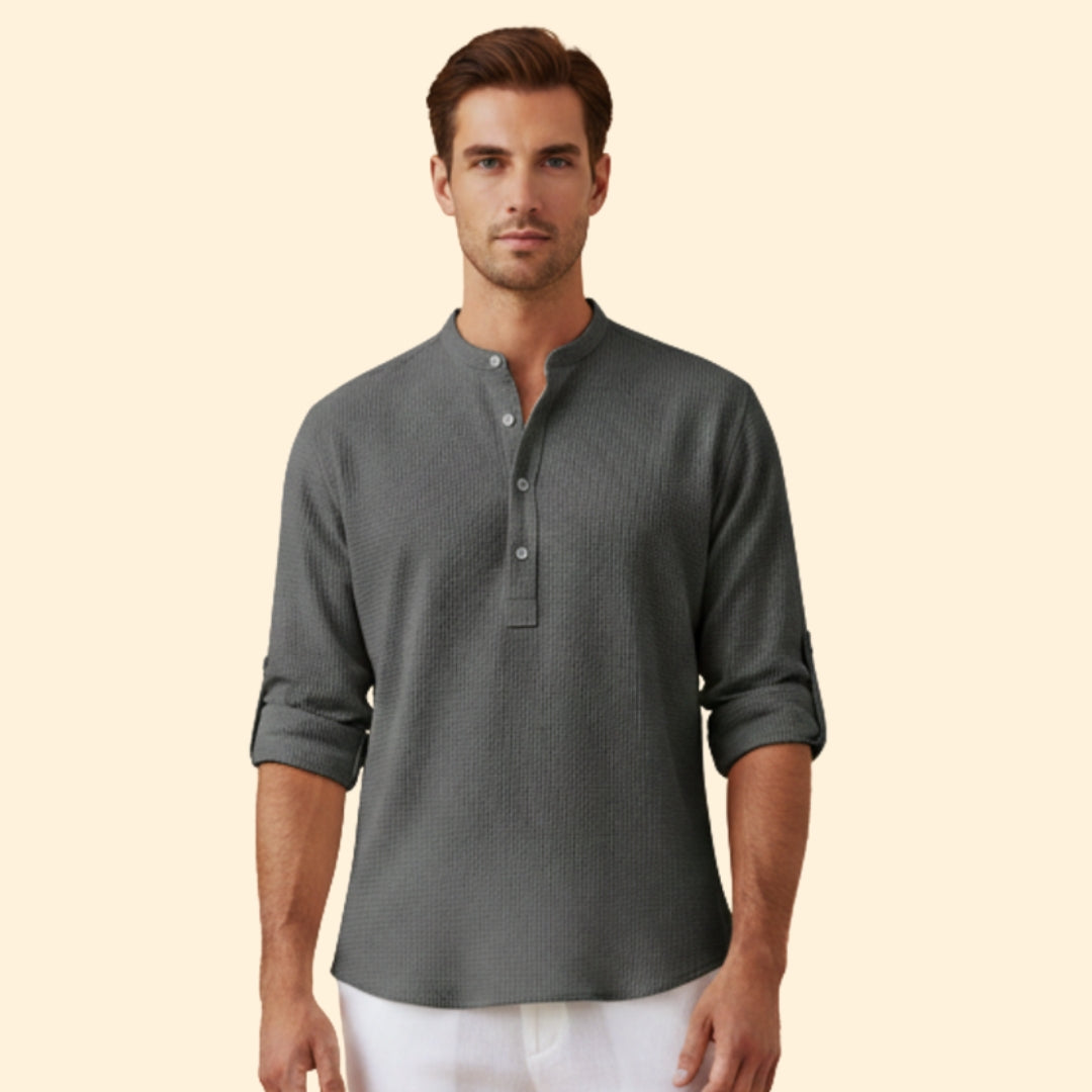 Men's Button-Up Shirt with Stand Collar