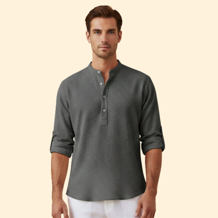 Men's Button-Up Shirt with Stand Collar
