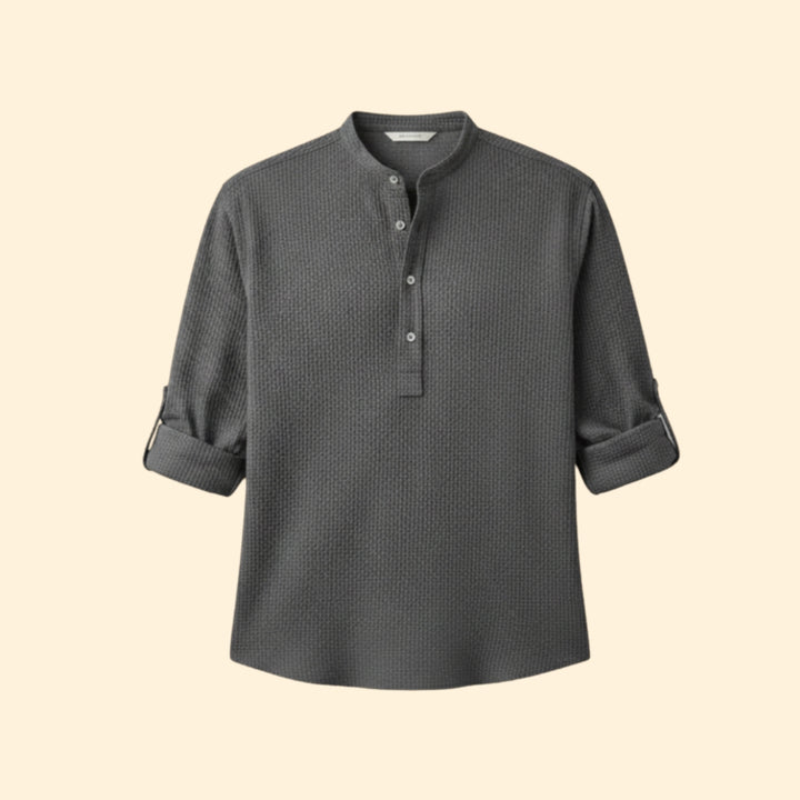 Men's Button-Up Shirt with Stand Collar