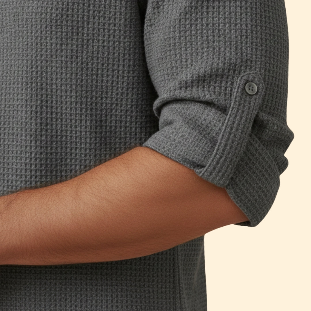 Men's Button-Up Shirt with Stand Collar