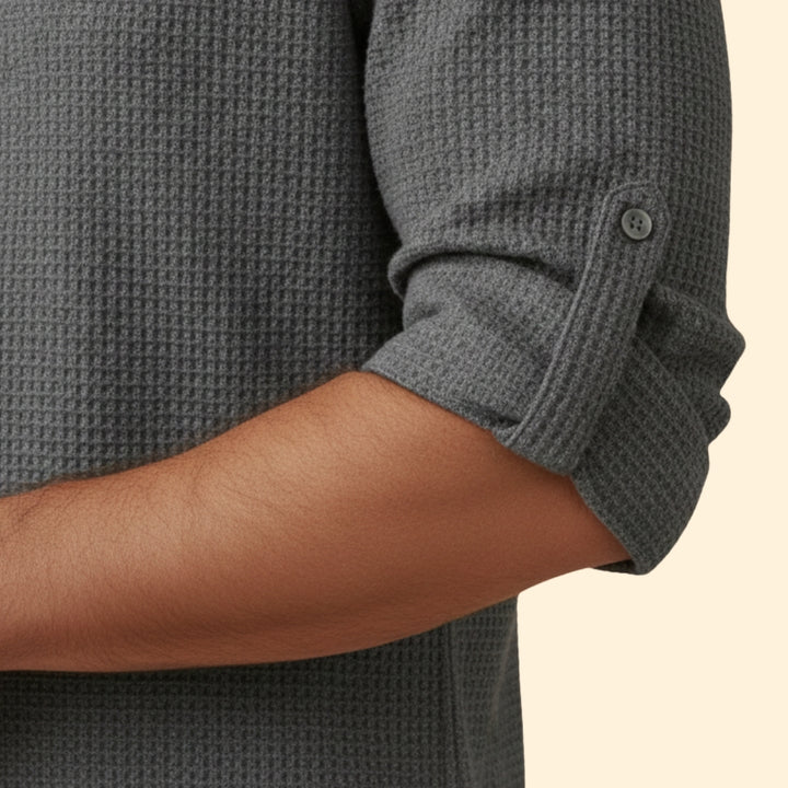 Men's Button-Up Shirt with Stand Collar