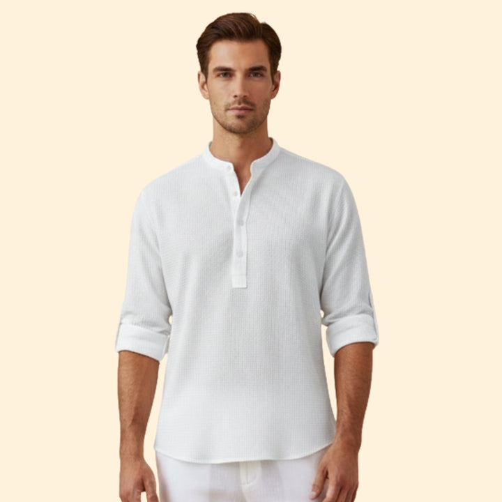 Men's Button-Up Shirt with Stand Collar