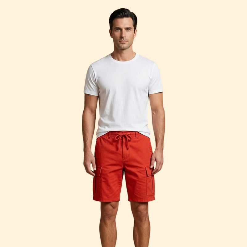 Men's Cargo Shorts with Flap Pockets and Drawstring
