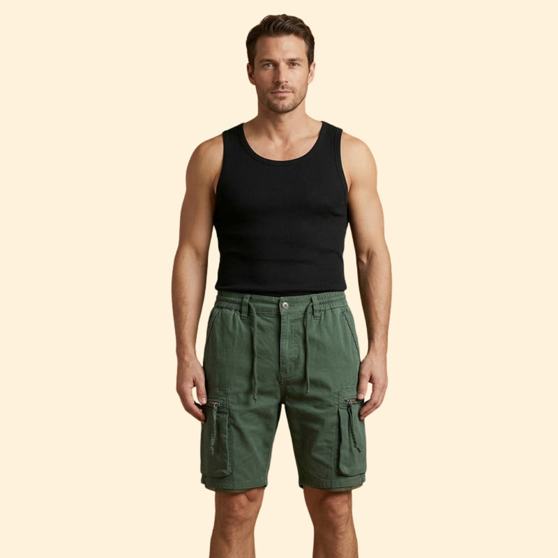 Men’s Cargo Shorts with Zipper Pockets and Drawstring Waist