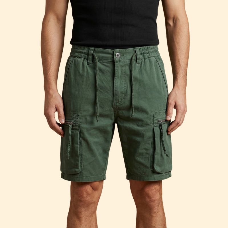 Men’s Cargo Shorts with Zipper Pockets and Drawstring Waist