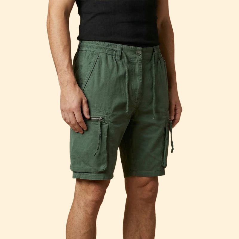 Men’s Cargo Shorts with Zipper Pockets and Drawstring Waist