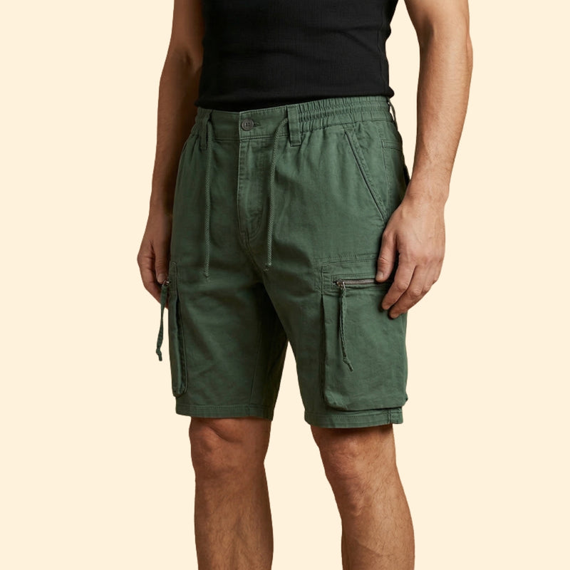 Men’s Cargo Shorts with Zipper Pockets and Drawstring Waist