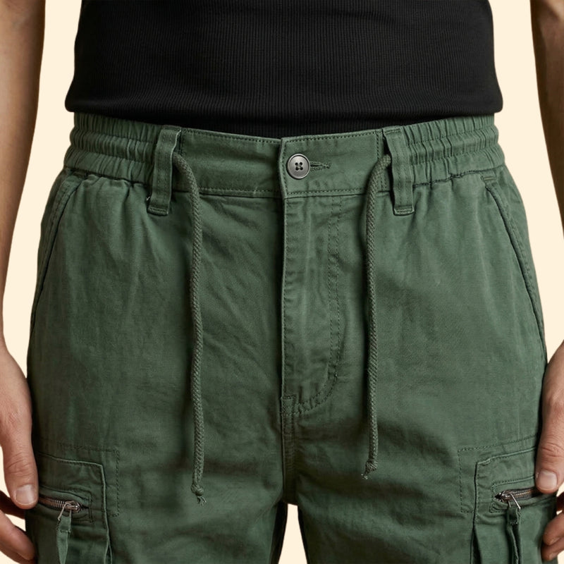 Men’s Cargo Shorts with Zipper Pockets and Drawstring Waist