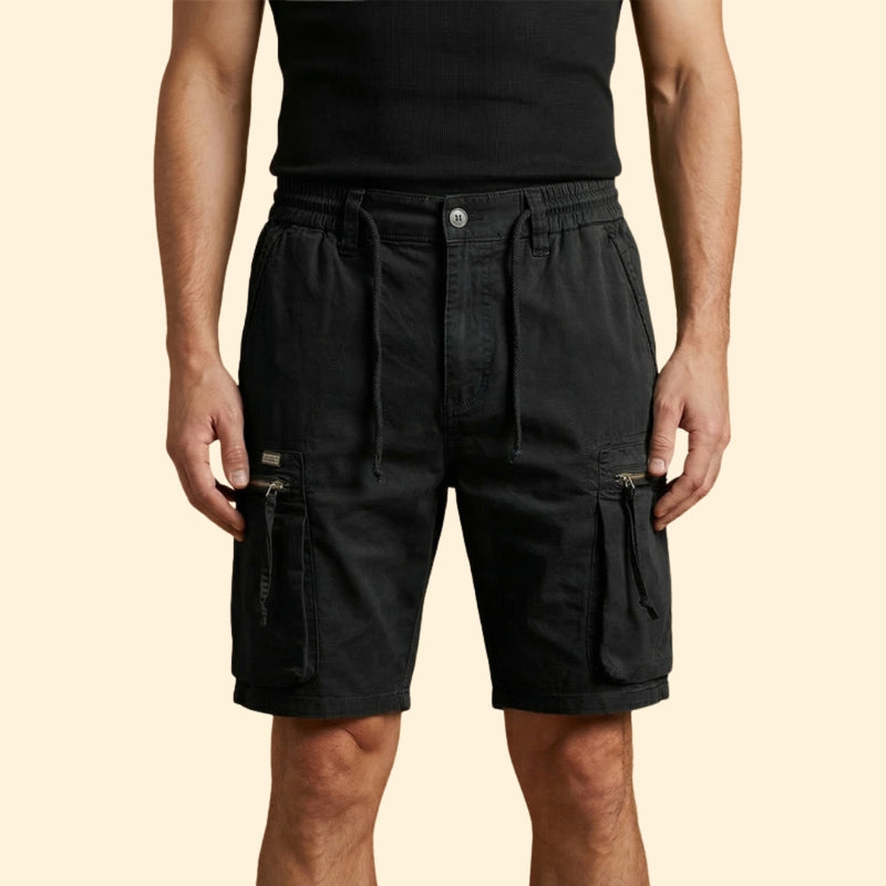Men’s Cargo Shorts with Zipper Pockets and Drawstring Waist