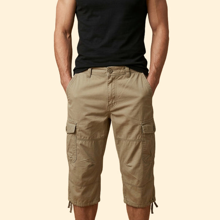 Men’s Casual 3/4 Cargo Trousers with Button and Zip Closure