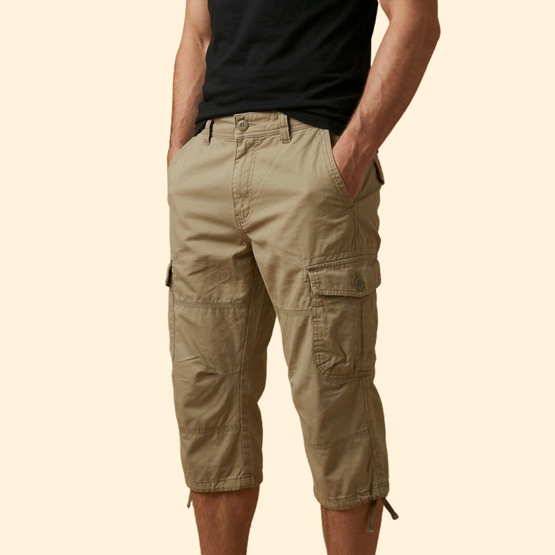 Men’s Casual 3/4 Cargo Trousers with Button and Zip Closure