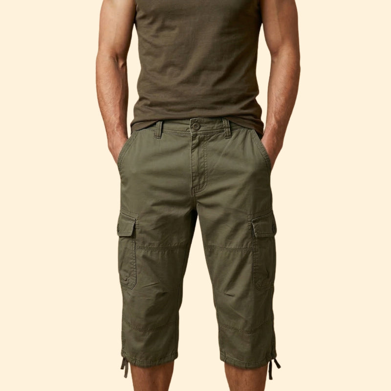 Men’s Casual 3/4 Cargo Trousers with Button and Zip Closure