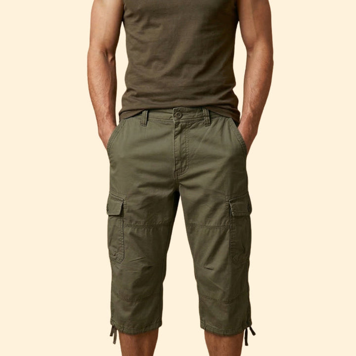 Men’s Casual 3/4 Cargo Trousers with Button and Zip Closure