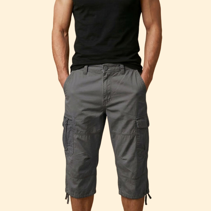 Men’s Casual 3/4 Cargo Trousers with Button and Zip Closure