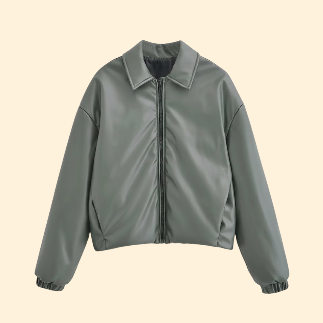 Women’s Bomber Jacket with Front Zipper and Collar