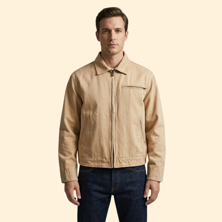 Men’s Casual Bomber Jacket with Pointed Collar Design