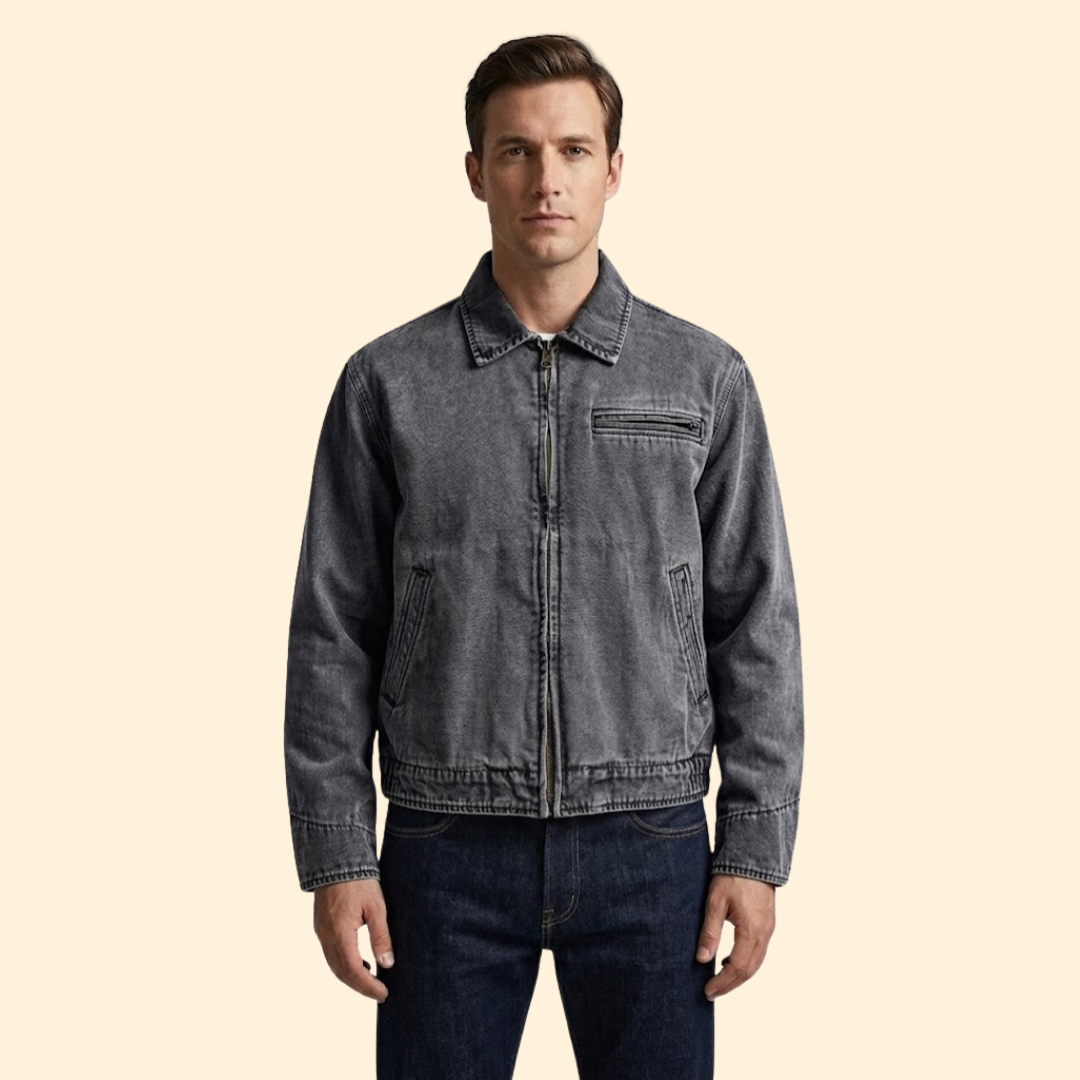 Men’s Casual Bomber Jacket with Pointed Collar Design