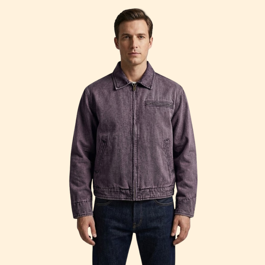 Men’s Casual Bomber Jacket with Pointed Collar Design
