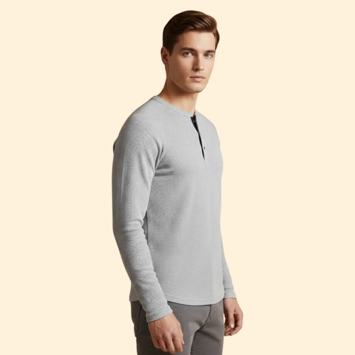 Men’s Casual Henley T-Shirt with Long Sleeves