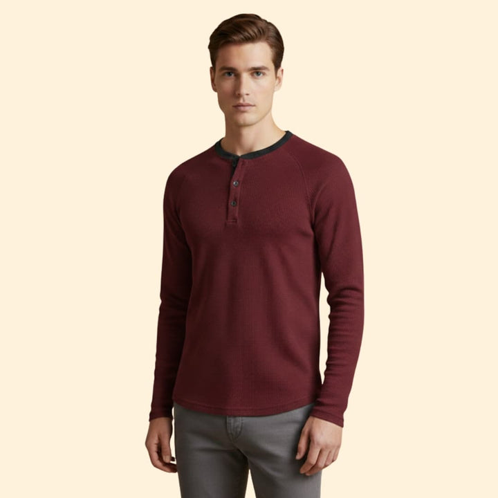 Men’s Casual Henley T-Shirt with Long Sleeves