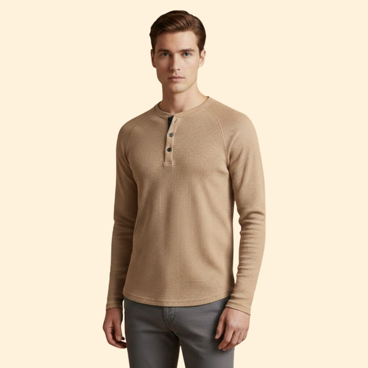 Men’s Casual Henley T-Shirt with Long Sleeves