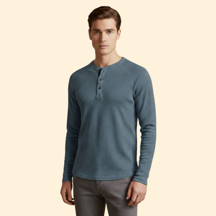 Men’s Casual Henley T-Shirt with Long Sleeves
