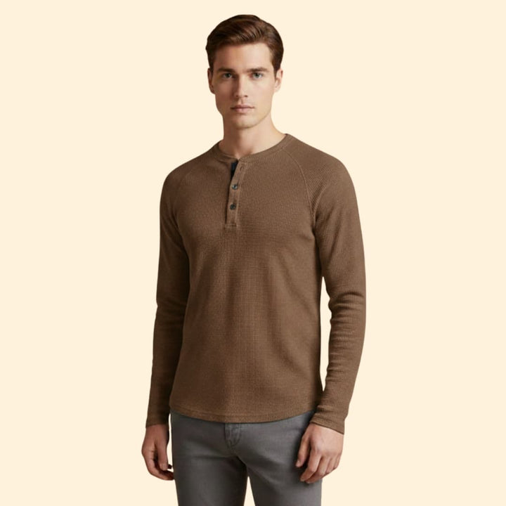 Men’s Casual Henley T-Shirt with Long Sleeves