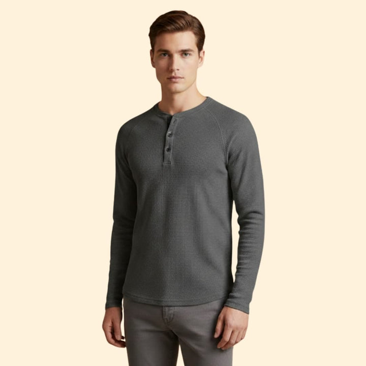 Men’s Casual Henley T-Shirt with Long Sleeves