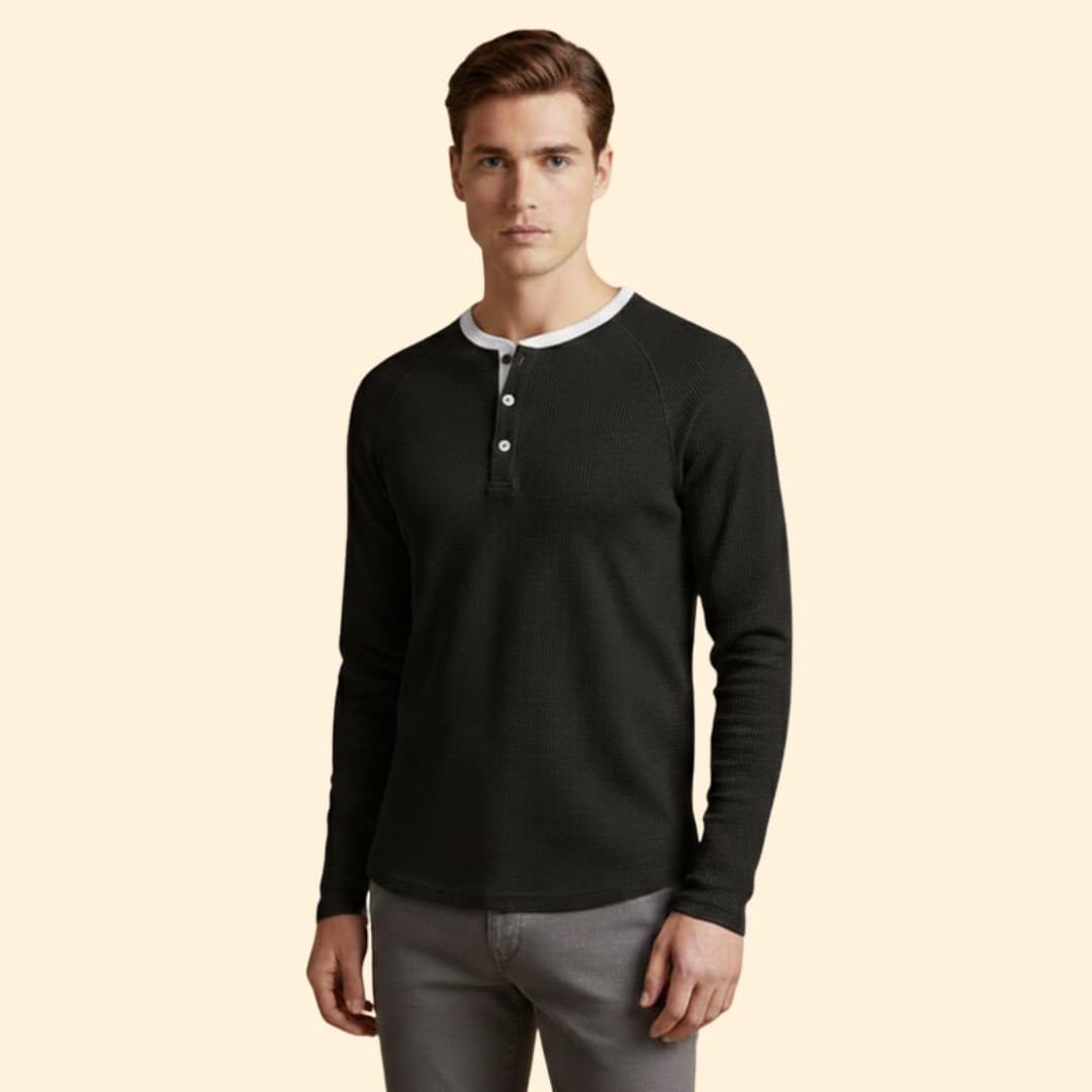 Men’s Casual Henley T-Shirt with Long Sleeves
