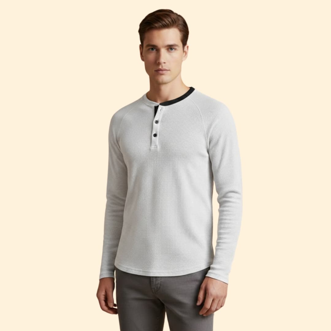 Men’s Casual Henley T-Shirt with Long Sleeves