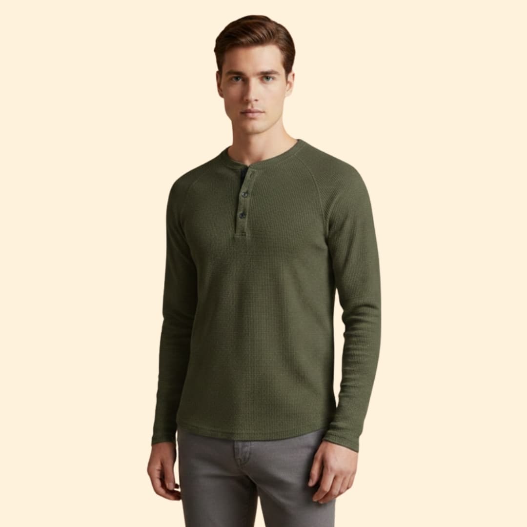 Men’s Casual Henley T-Shirt with Long Sleeves