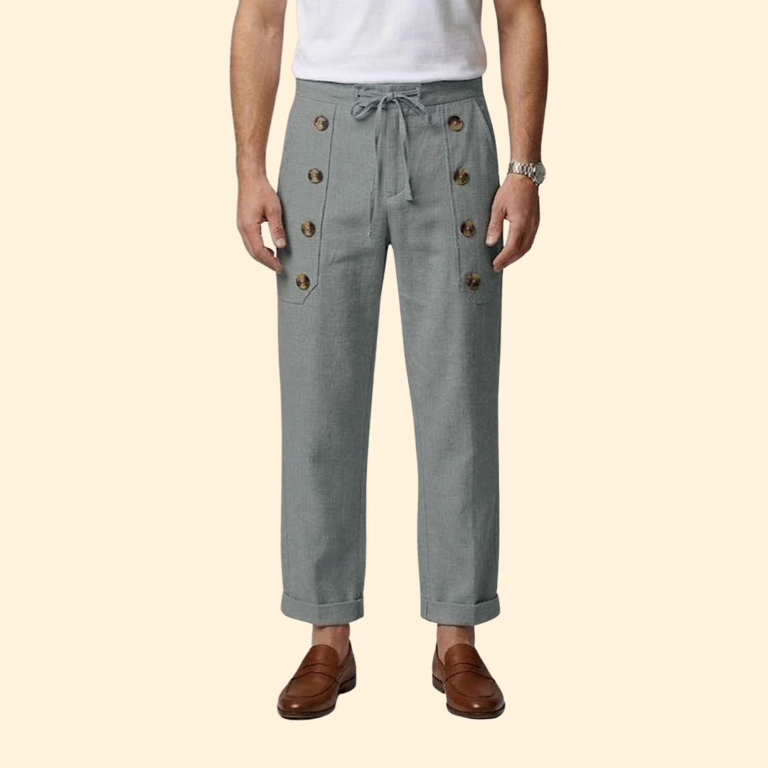 Men’s Casual Pants with Front Button Details