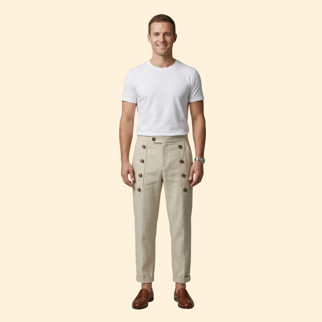 Men’s Casual Pants with Front Button Details