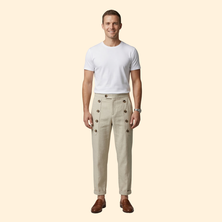 Men’s Casual Pants with Front Button Details