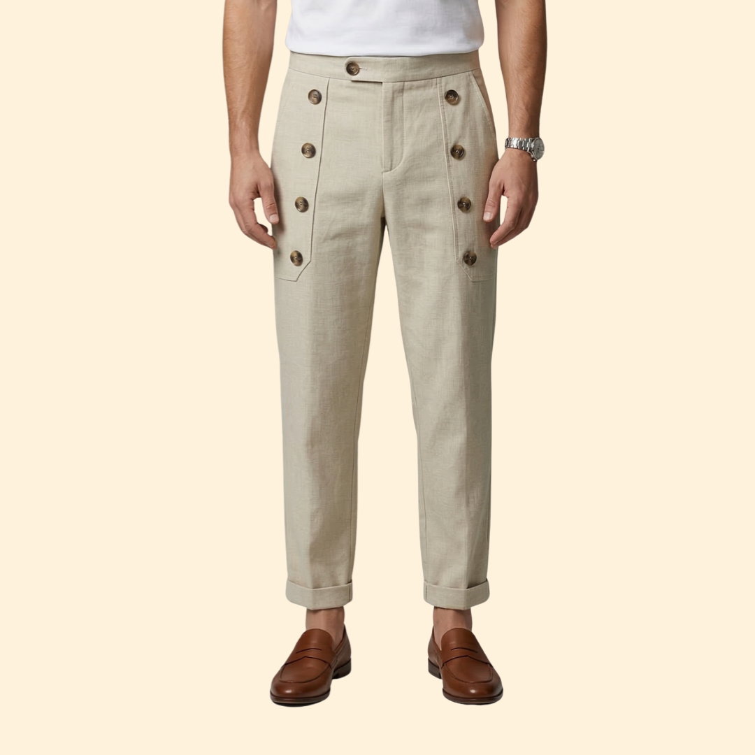 Men’s Casual Pants with Front Button Details