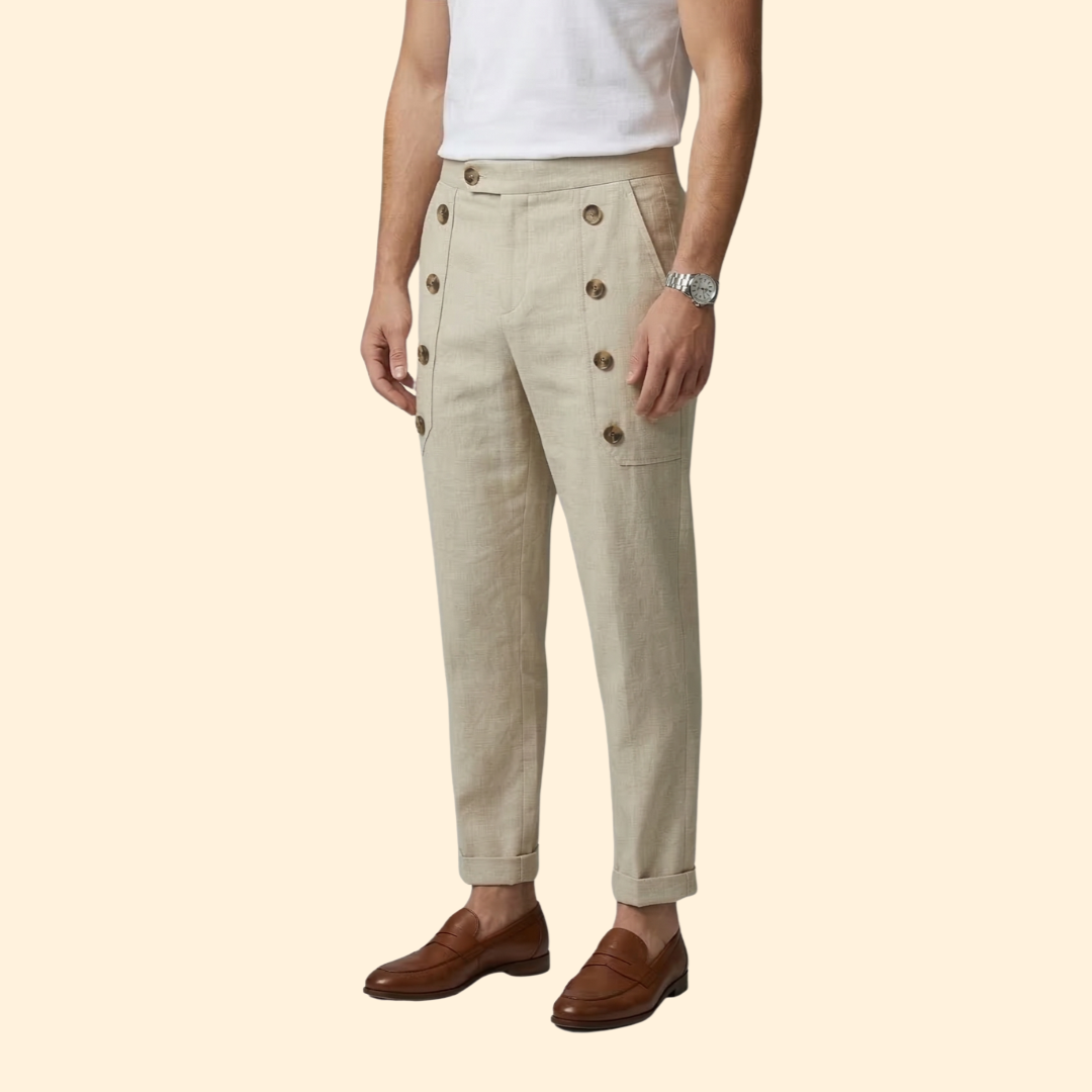 Men’s Casual Pants with Front Button Details