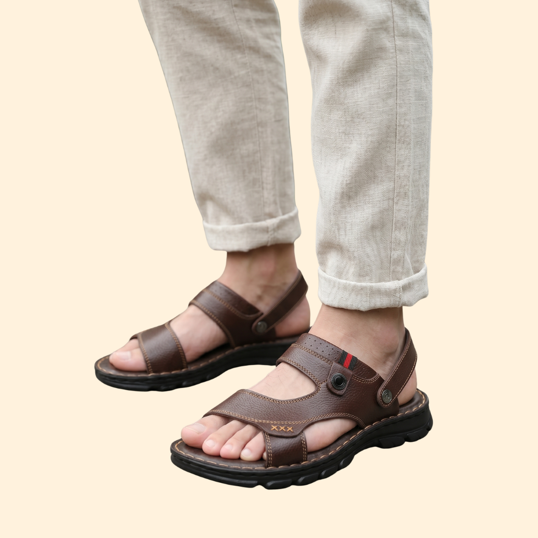 Men's Casual Sandals with Contrast Topstitching
