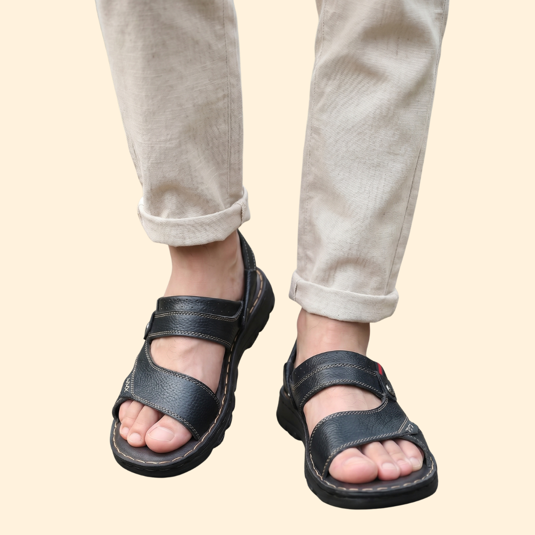Men's Casual Sandals with Contrast Topstitching